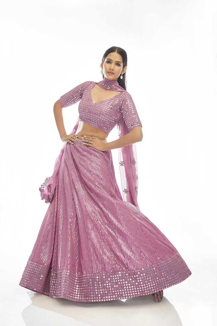 Lilac Georgette Lehenga Choli | Gota & Sequins Work Designer Lehenga