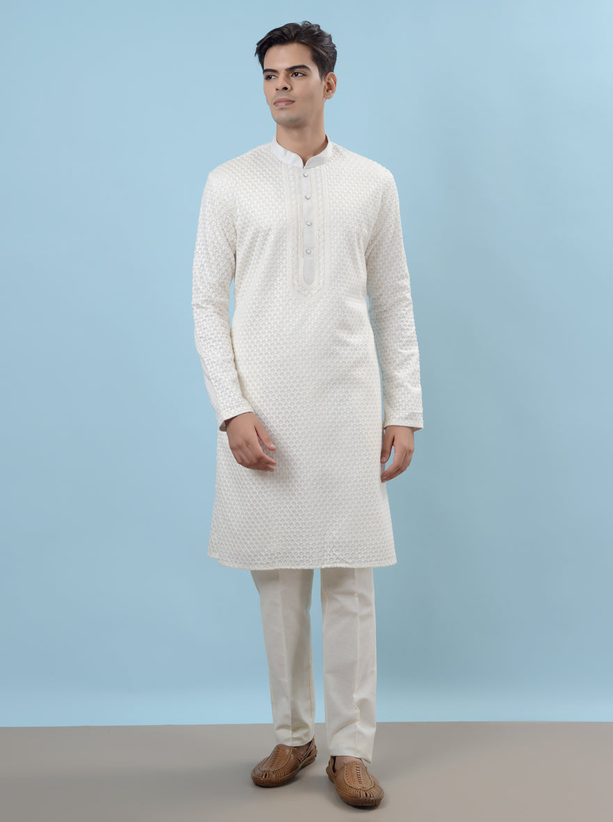 Stylish cream kurta pajama for men, enhancing your festive wardrobe in the USA.