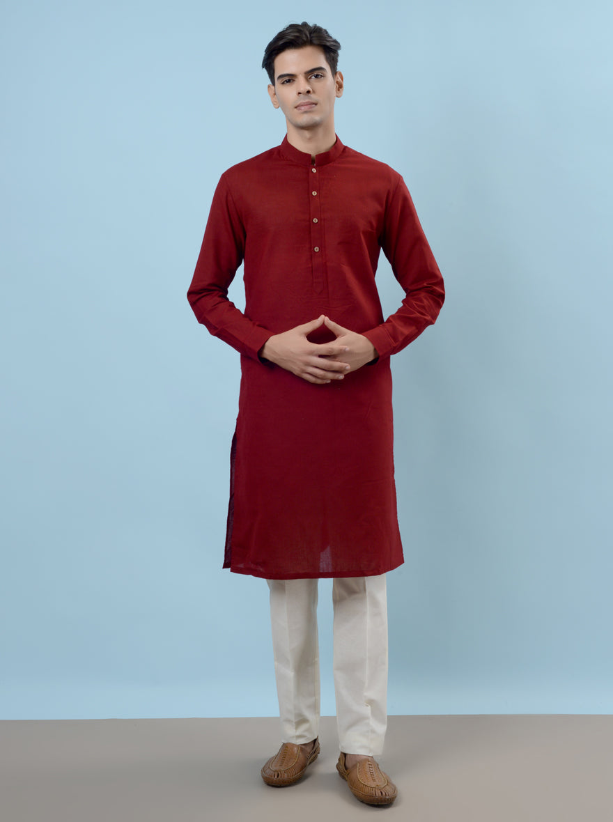 Unique red kurta pajama for men, ideal for enhancing your festive wardrobe in the USA.