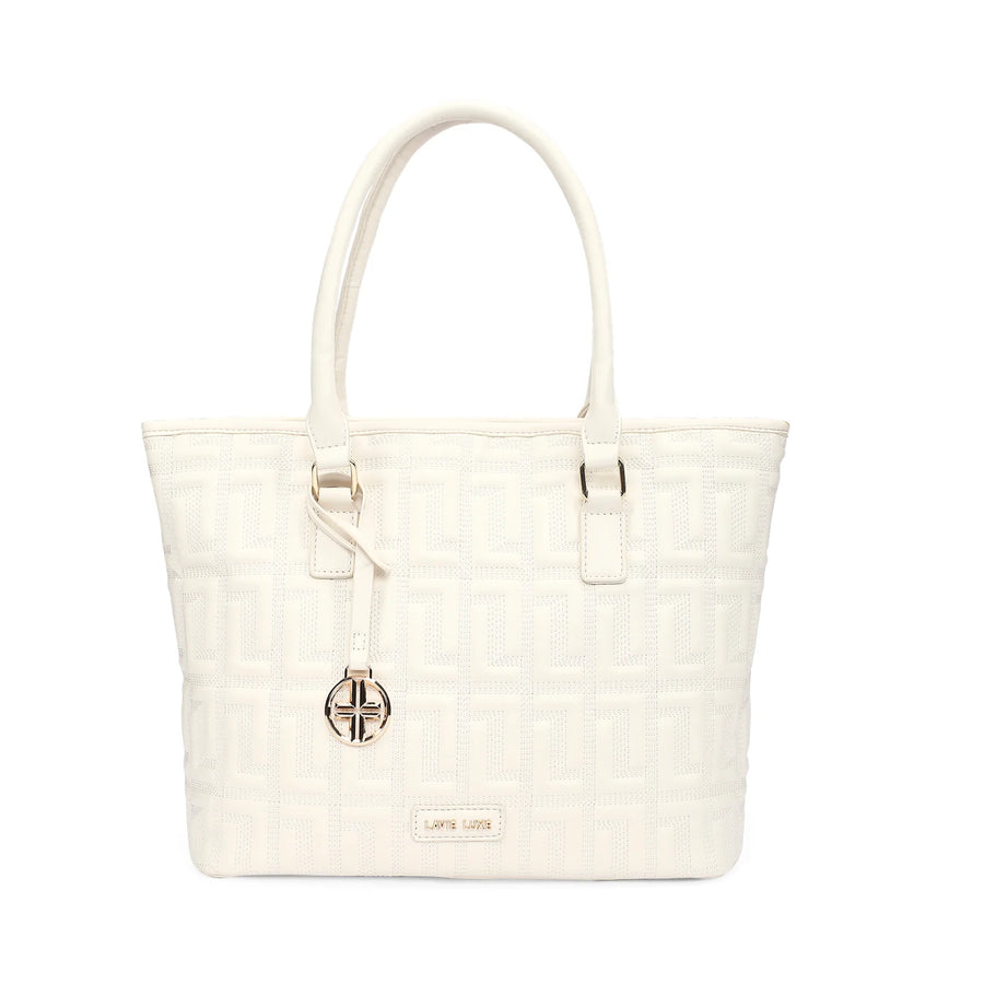 The Lavie Luxe Quilted Off-White Large Tote combines elegance and functionality, perfect for everyday use and special occasions.