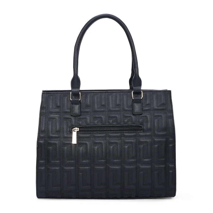 The Lavie Luxe Quilted Black Large Satchel features spacious compartments, perfect for work or casual outings while keeping essentials secure.