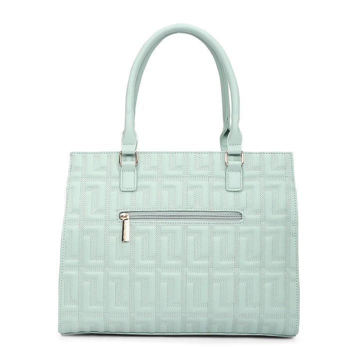 Stay organized on the go with the spacious compartment and secure zip closure of the Lavie Luxe Quilted Mint Satchel.