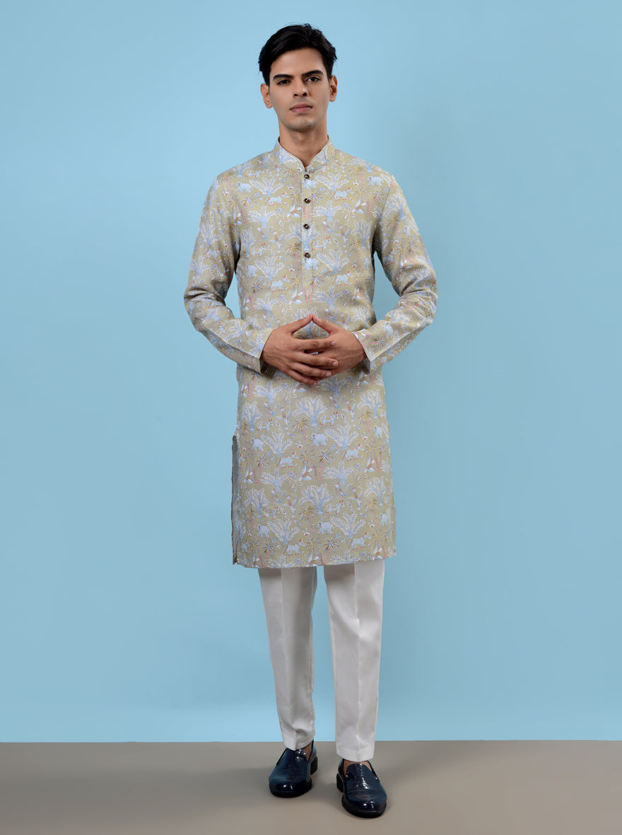 Celebrate in comfort and style with our green kurta pajama, tailored for modern men.