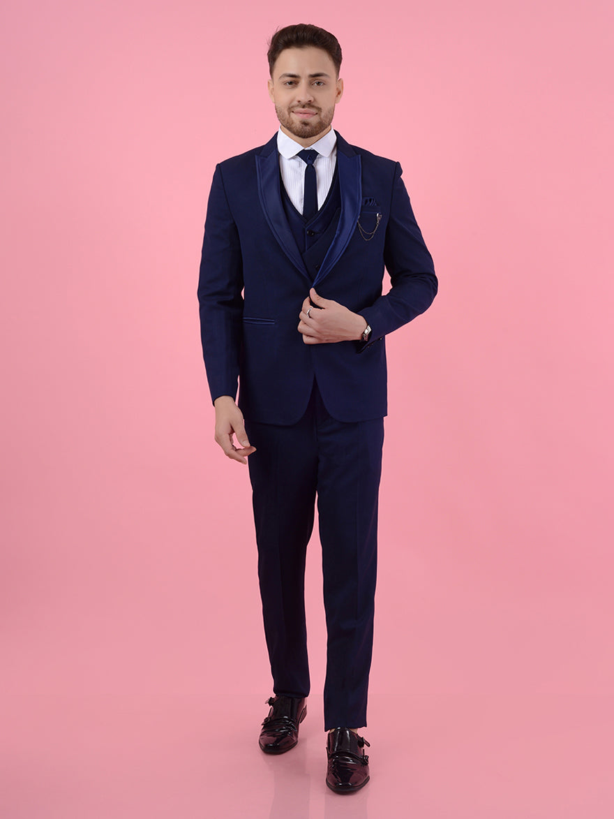 Comfortable blue terry rayon suit for men, offering a stylish appearance for receptions and formal wear.