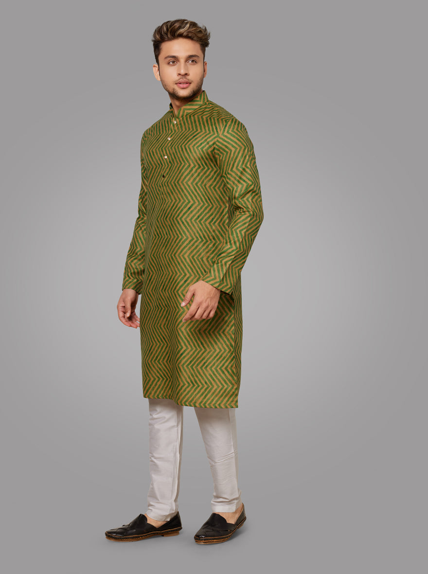 Unique green kurta set crafted from soft silk blend, perfect for celebrating special occasions and pre-wedding functions in the USA.