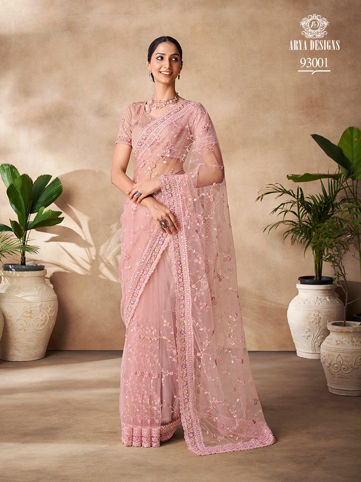 Elegant Georgette Saree with Sequins Work | Thread and Floral Embroidery