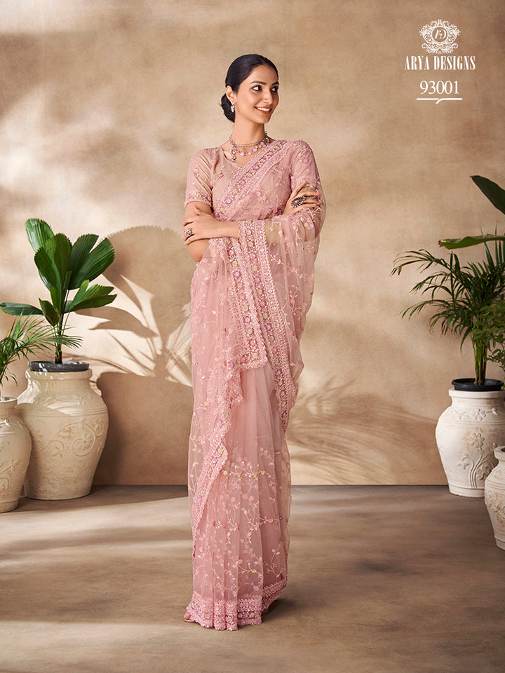 Elegant Georgette Saree with Sequins Work | Thread and Floral Embroidery