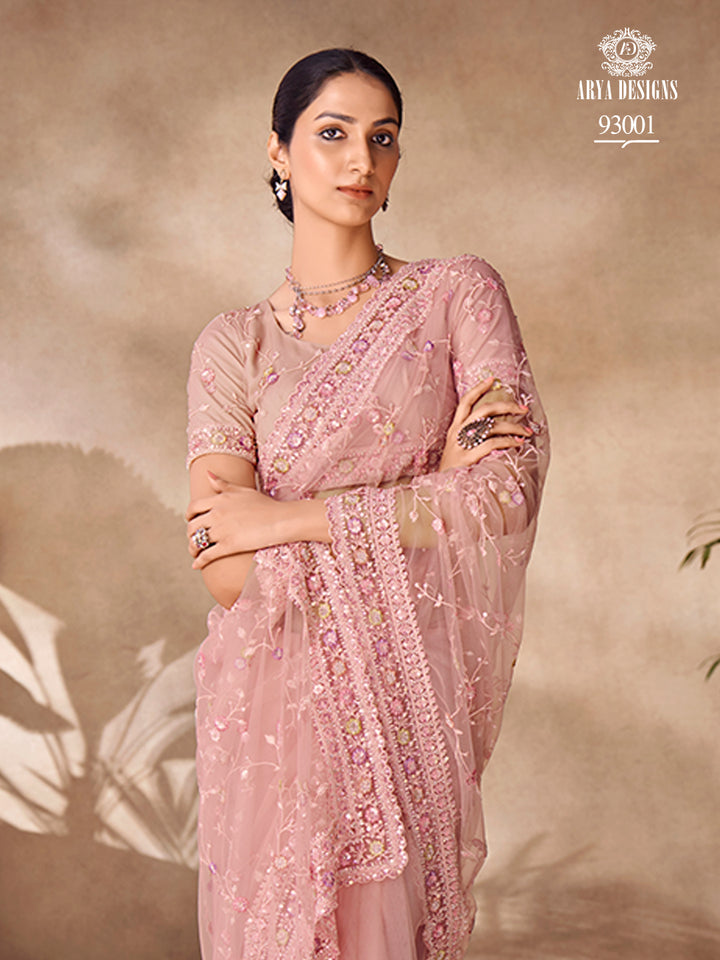 Elegant Georgette Saree with Sequins Work | Thread and Floral Embroidery