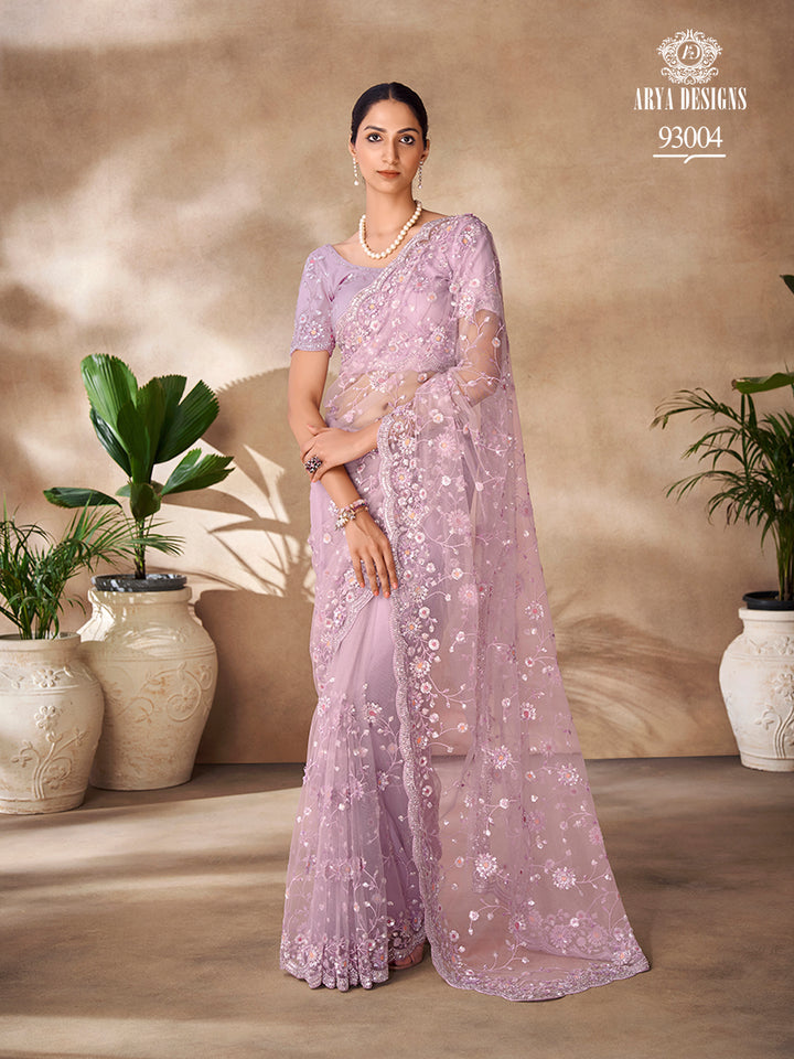 Elegant Georgette Saree with Sequins Work | Thread and Floral Embroidery