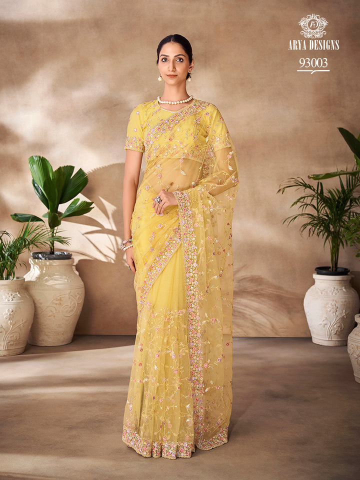 Elegant Georgette Saree with Sequins Work | Thread and Floral Embroidery