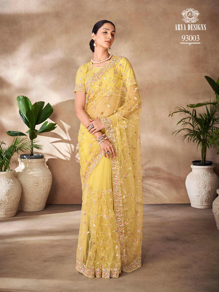 Elegant Georgette Saree with Sequins Work | Thread and Floral Embroidery