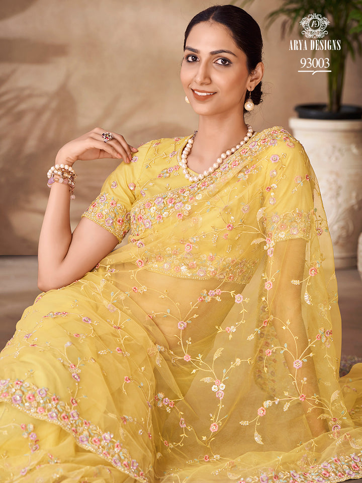 Elegant Georgette Saree with Sequins Work | Thread and Floral Embroidery