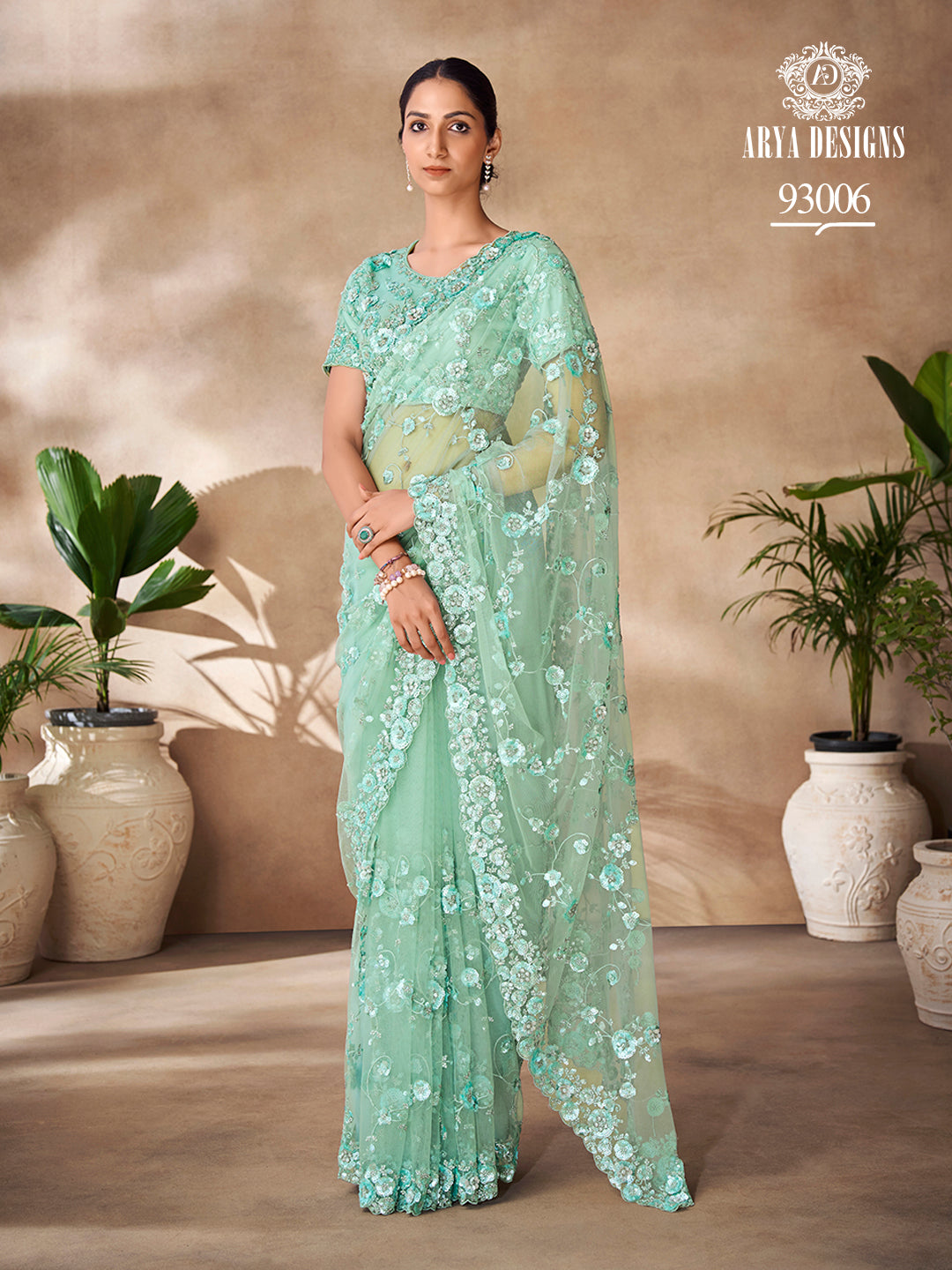 Elegant Georgette Saree with Sequins Work | Thread and Floral Embroidery