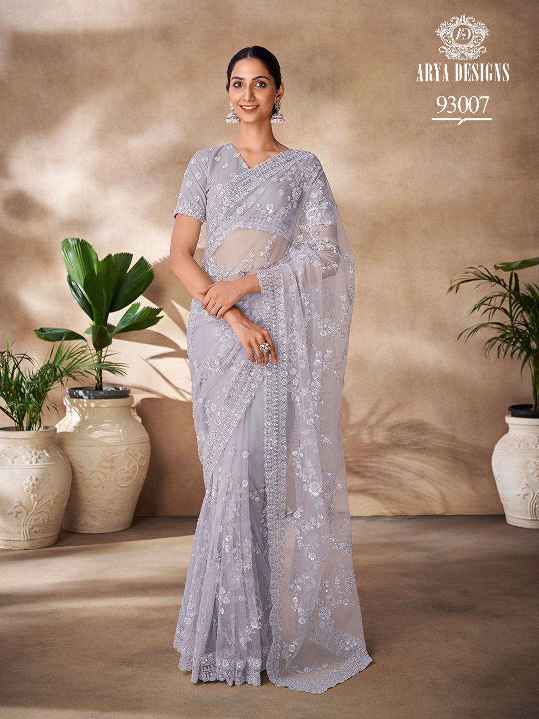 Elegant Georgette Saree with Sequins Work | Thread and Floral Embroidery