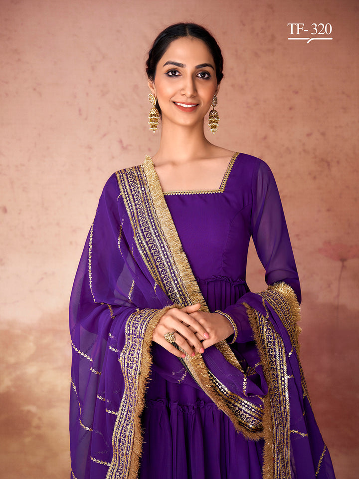 Elegant Violet Sharara Set | Georgette Salwar Suit for Celebrations