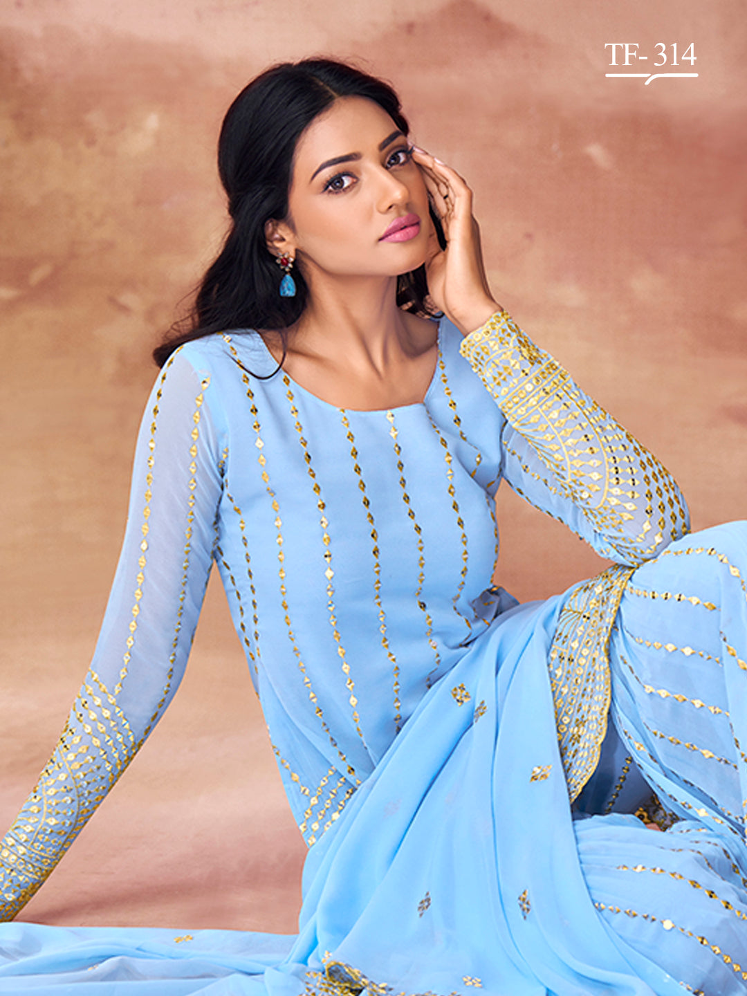 Stylish Sky Blue Sharara Set | Georgette Salwar Suit for Festive Wear