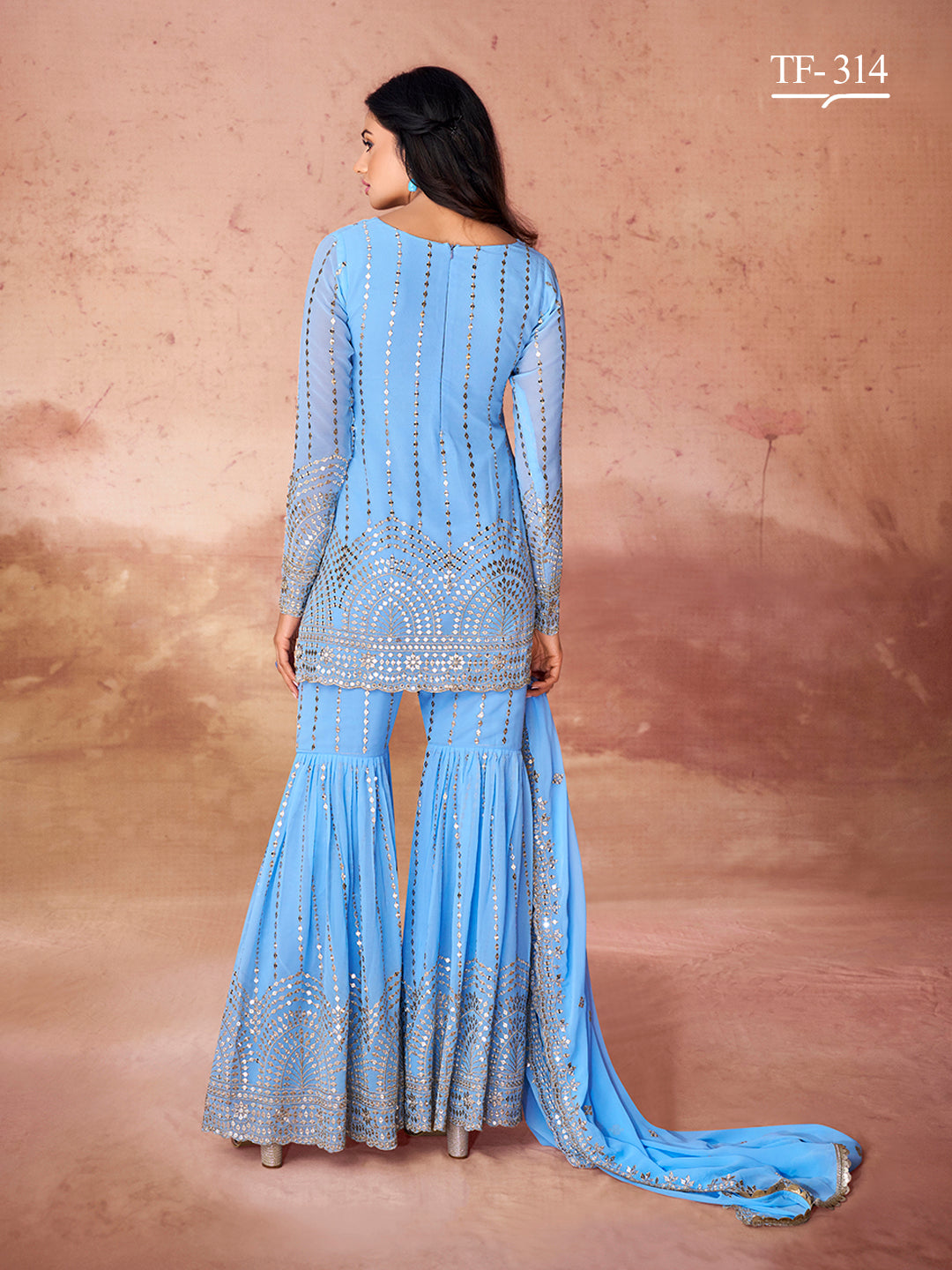 Stylish Sky Blue Sharara Set | Georgette Salwar Suit for Festive Wear