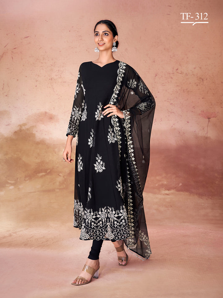 Stylish Black Sharara Set | Georgette Embroidered Salwar Suit