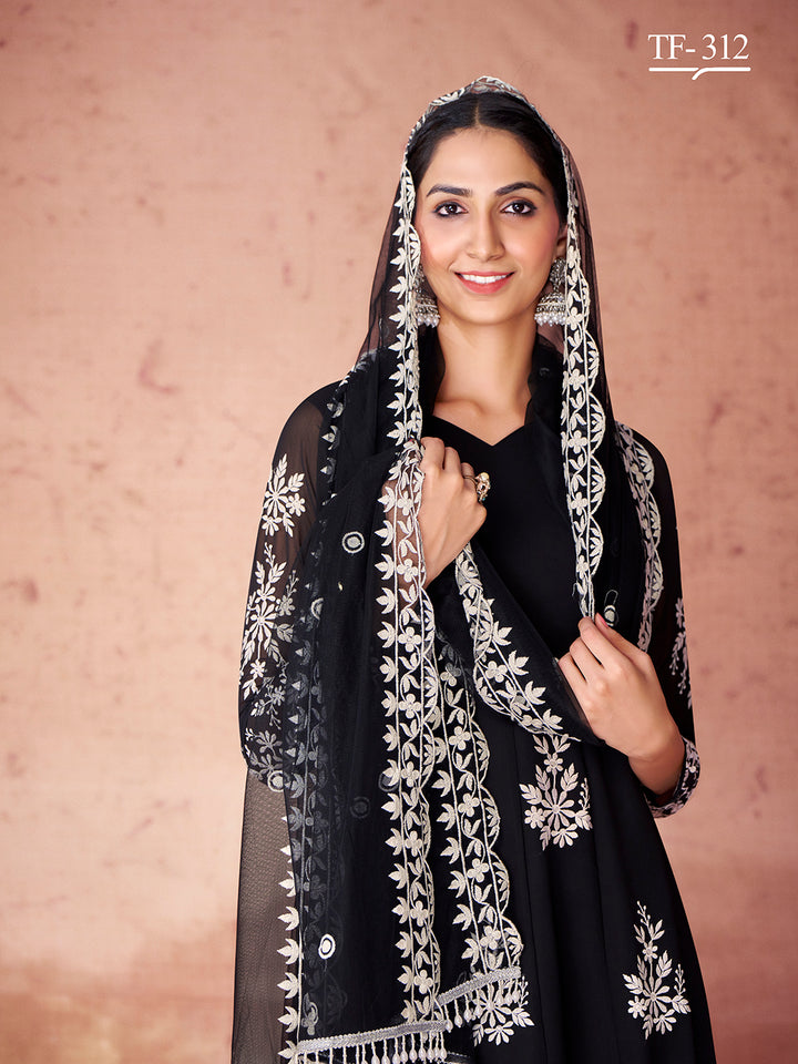 Stylish Black Sharara Set | Georgette Embroidered Salwar Suit