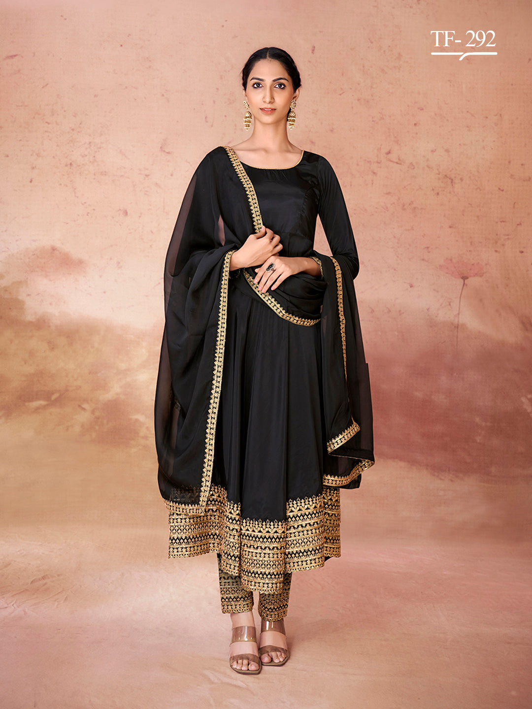 Black Crepe Salwar Kameez | Organza Dupatta Sharara Suit