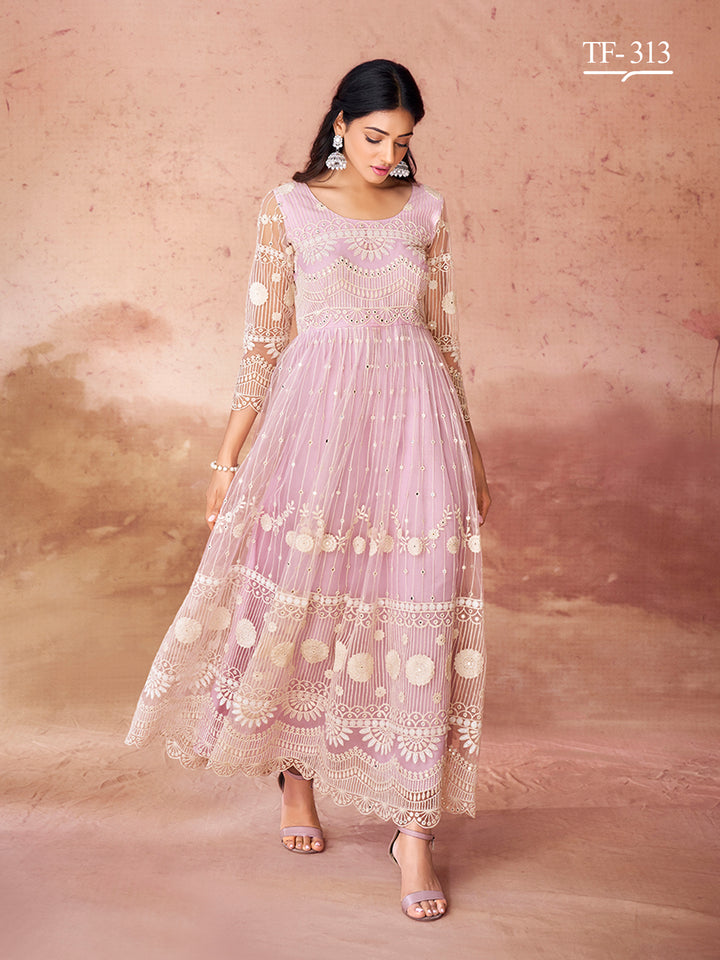 Baby Pink Net Salwar Kameez | Embroidered Festive Sharara Suit