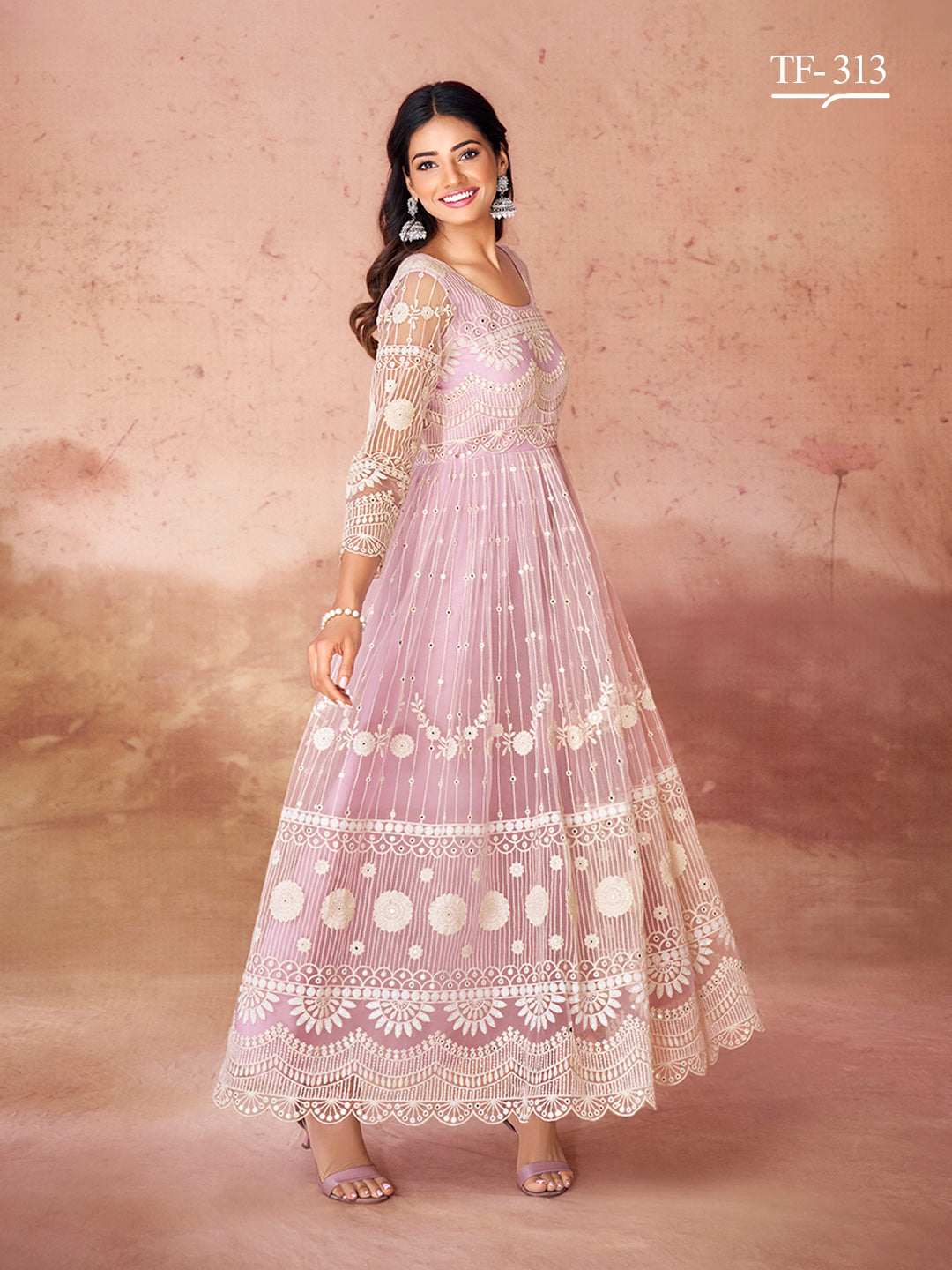 Baby Pink Net Salwar Kameez | Embroidered Festive Sharara Suit