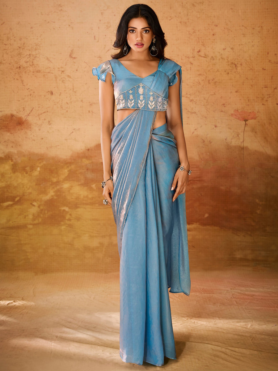 Blue luxurious fabric saree crafted for elegance and style.