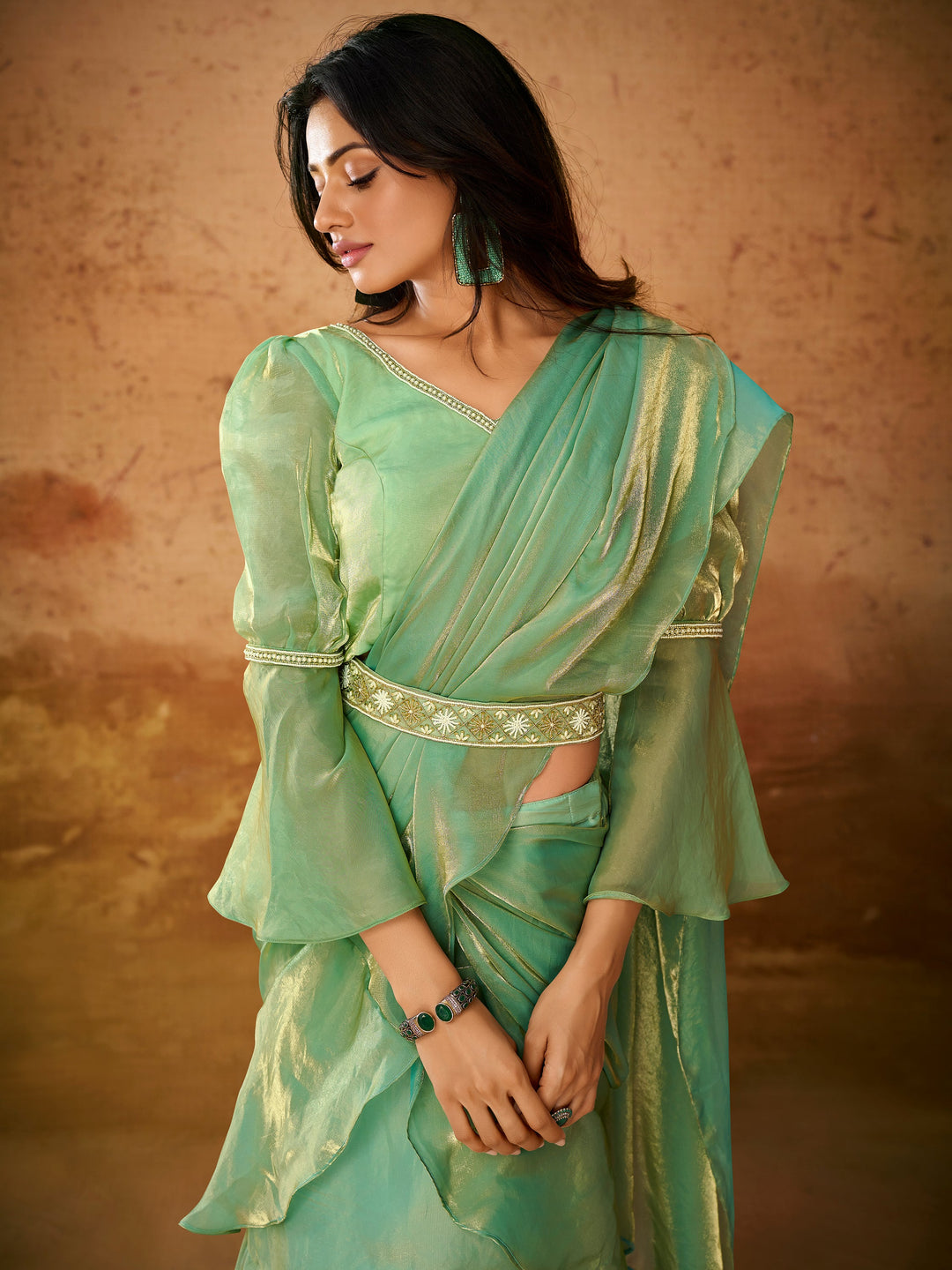 Vibrant color luxurious fabric exclusive attire crafted for elegance and style.