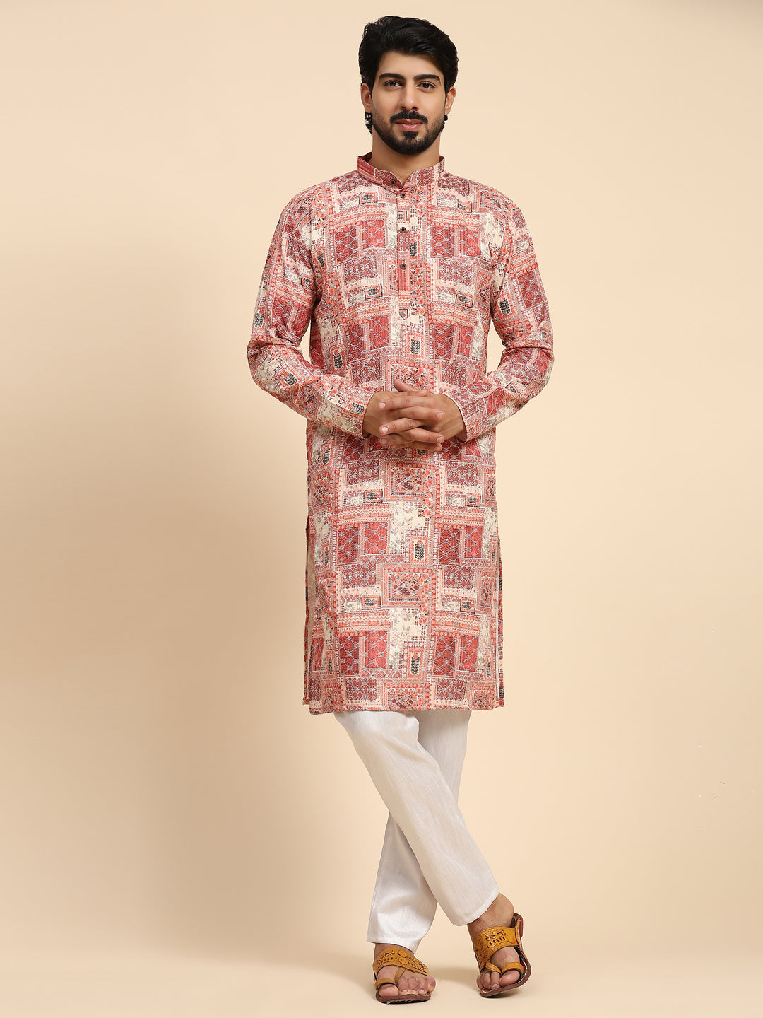 Men's Kurta Set for Mehandi | Silk with Intricate Mirror Work