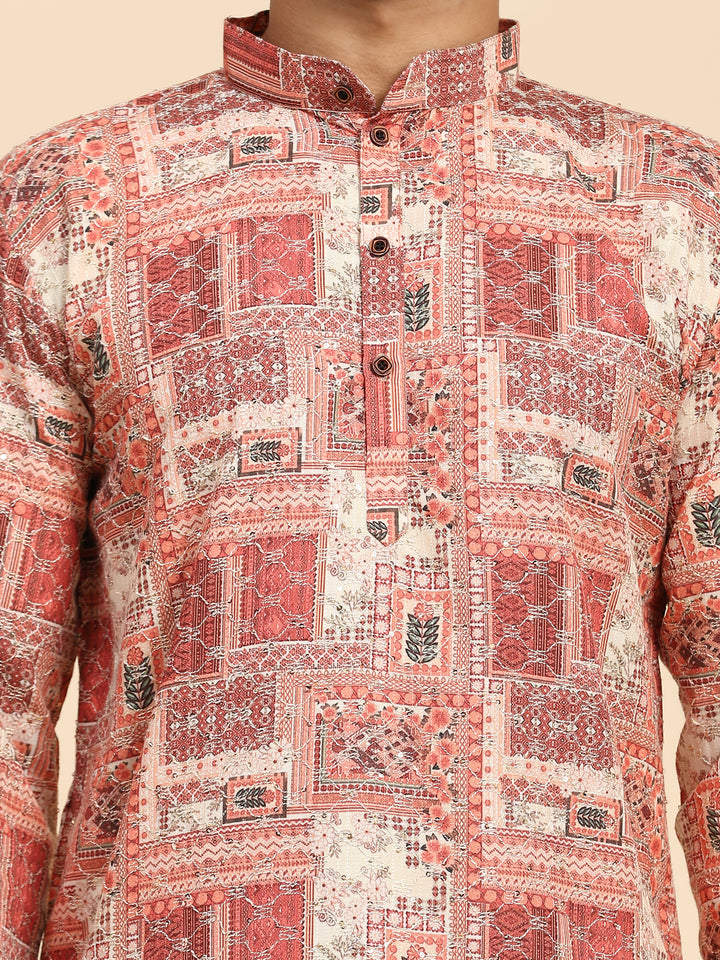 Men's Kurta Set for Mehandi | Silk with Intricate Mirror Work