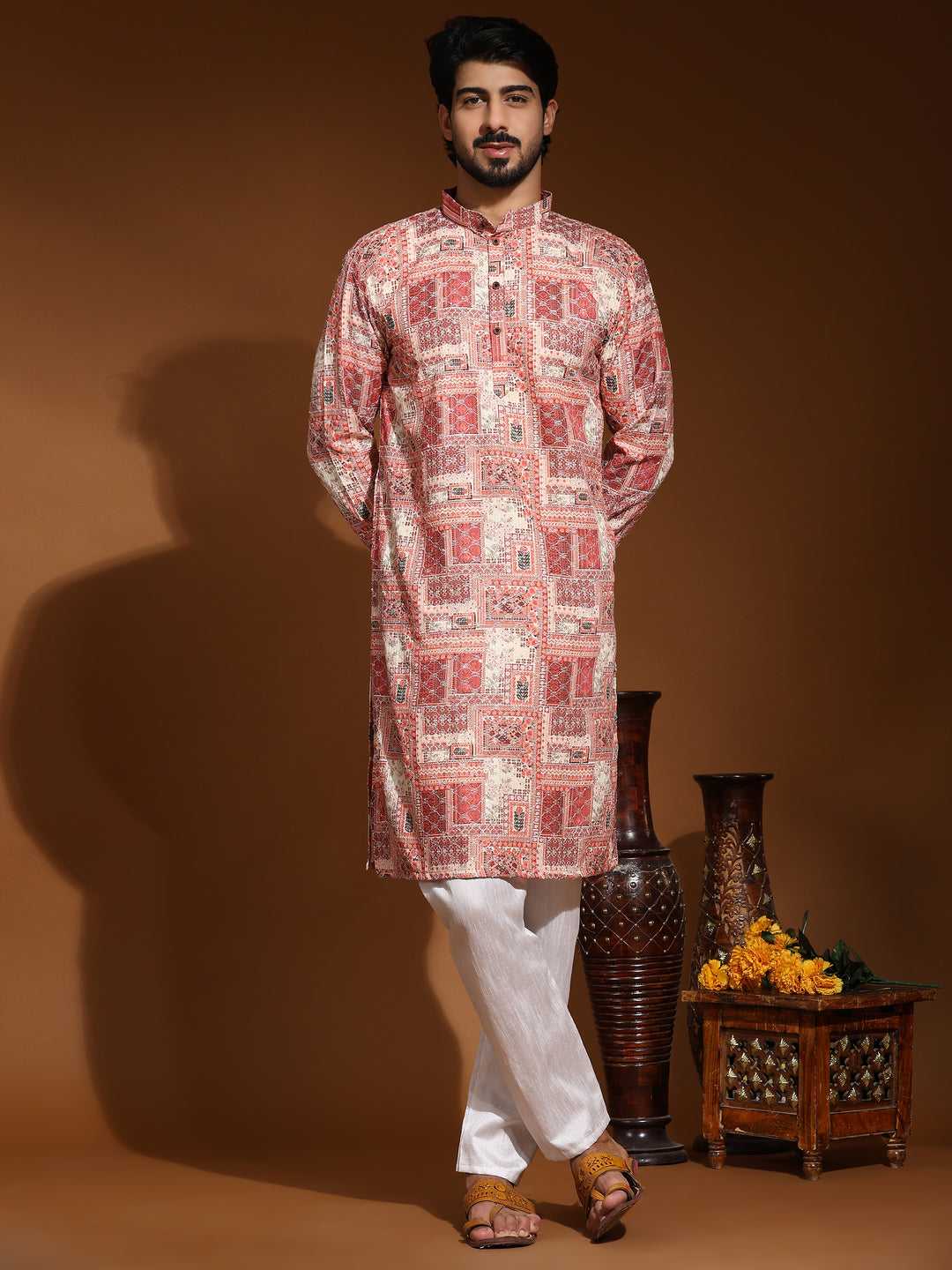 Men's Kurta Set for Mehandi | Silk with Intricate Mirror Work