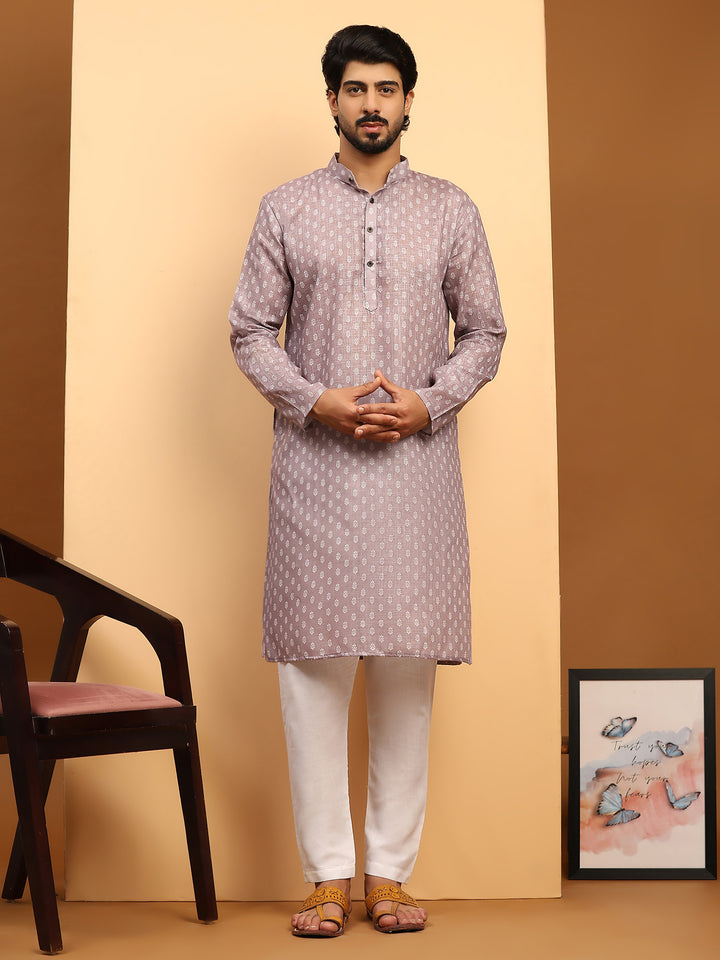 Sophisticated Men's Kurta Set | Printed Motifs for Weddings & Gatherings