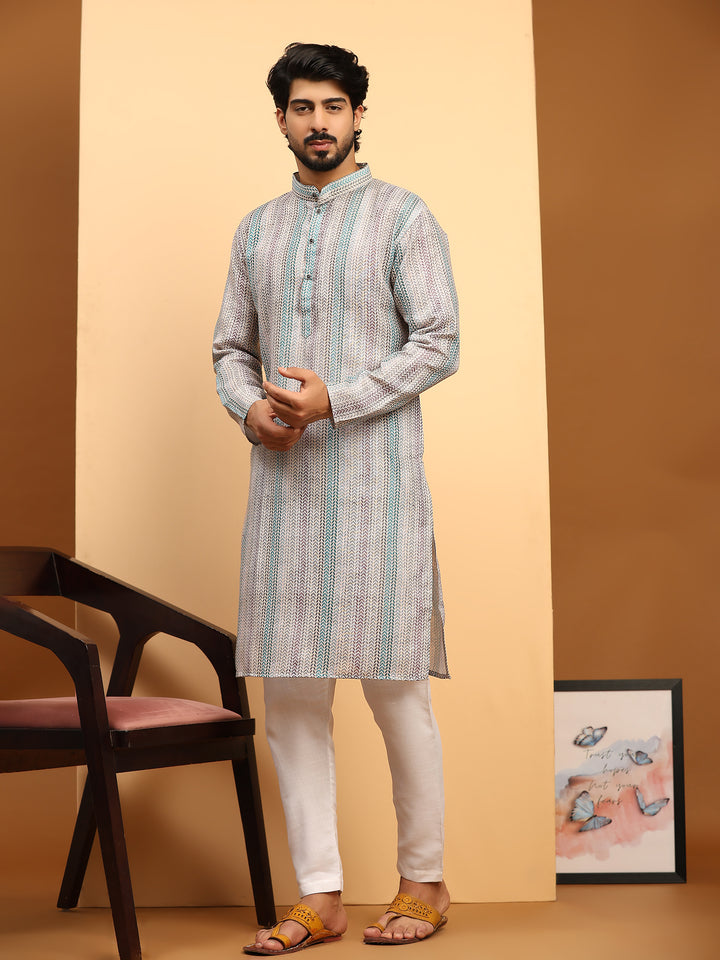 Stylish Men's Kurta Set | Digital Prints for Weddings & Festive Events