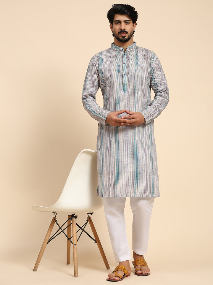 Stylish Men's Kurta Set | Digital Prints for Weddings & Festive Events