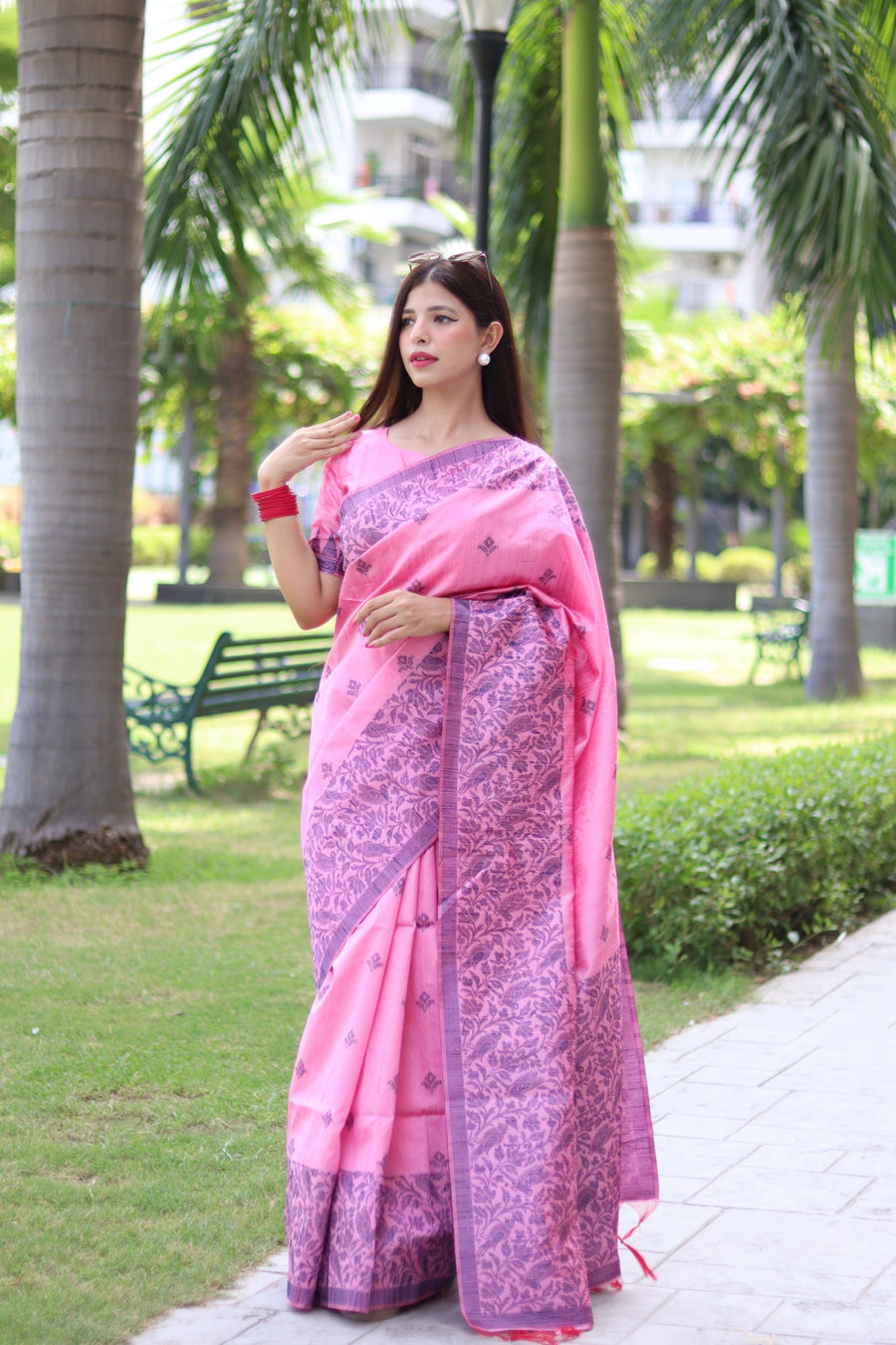 Timeless Banglori handloom raw silk saree with intricate weaving butties