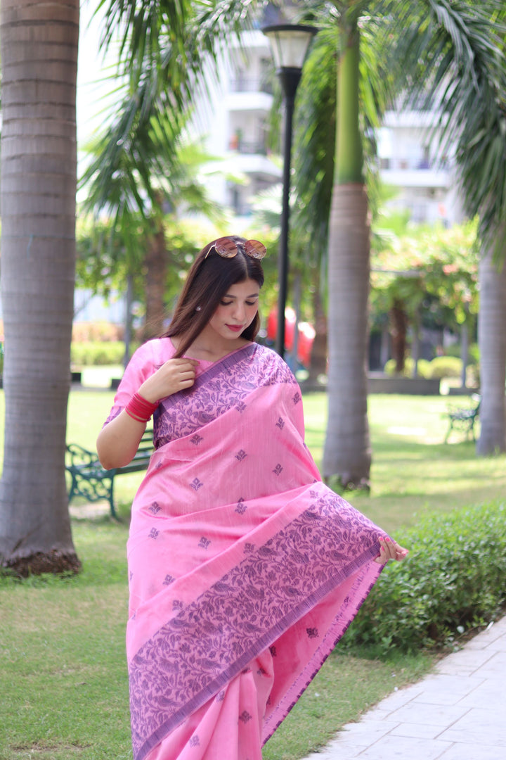 Banglori handloom raw silk saree with delicate weaving butties and woven pallu