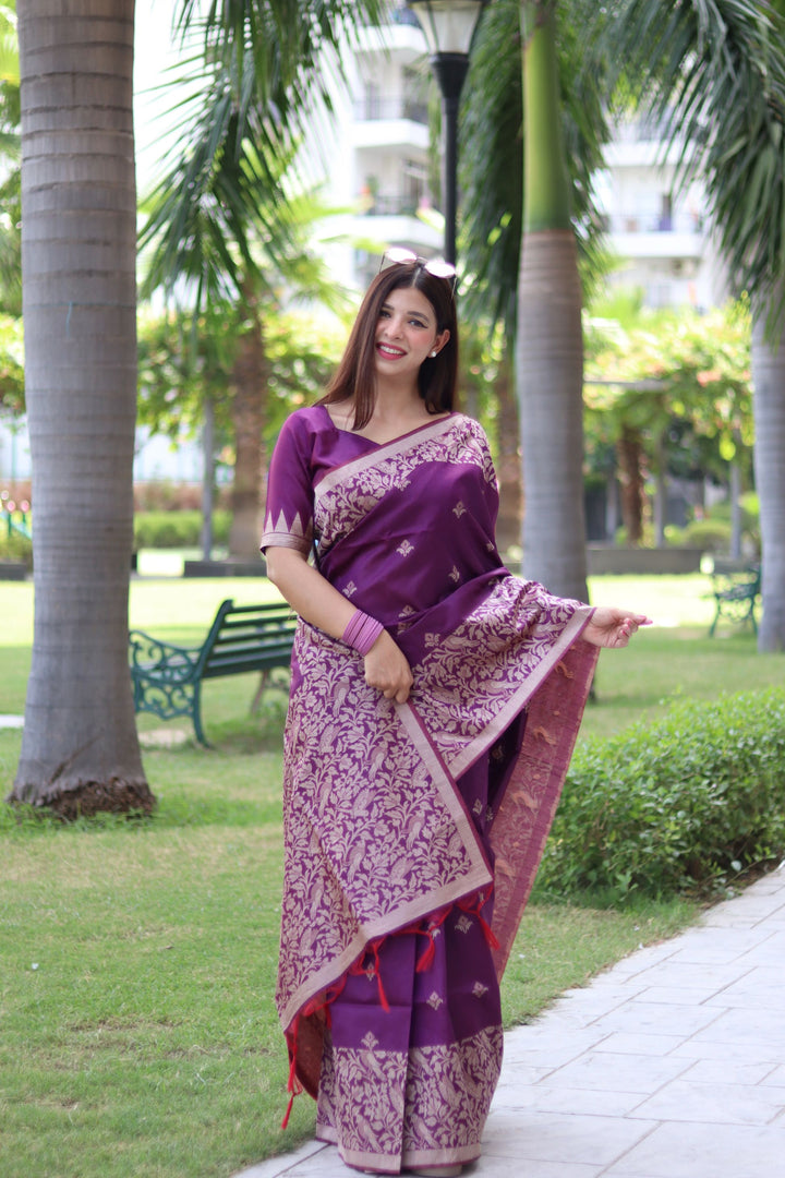 Elegant handloom raw silk saree with intricate weaving and woven pallu