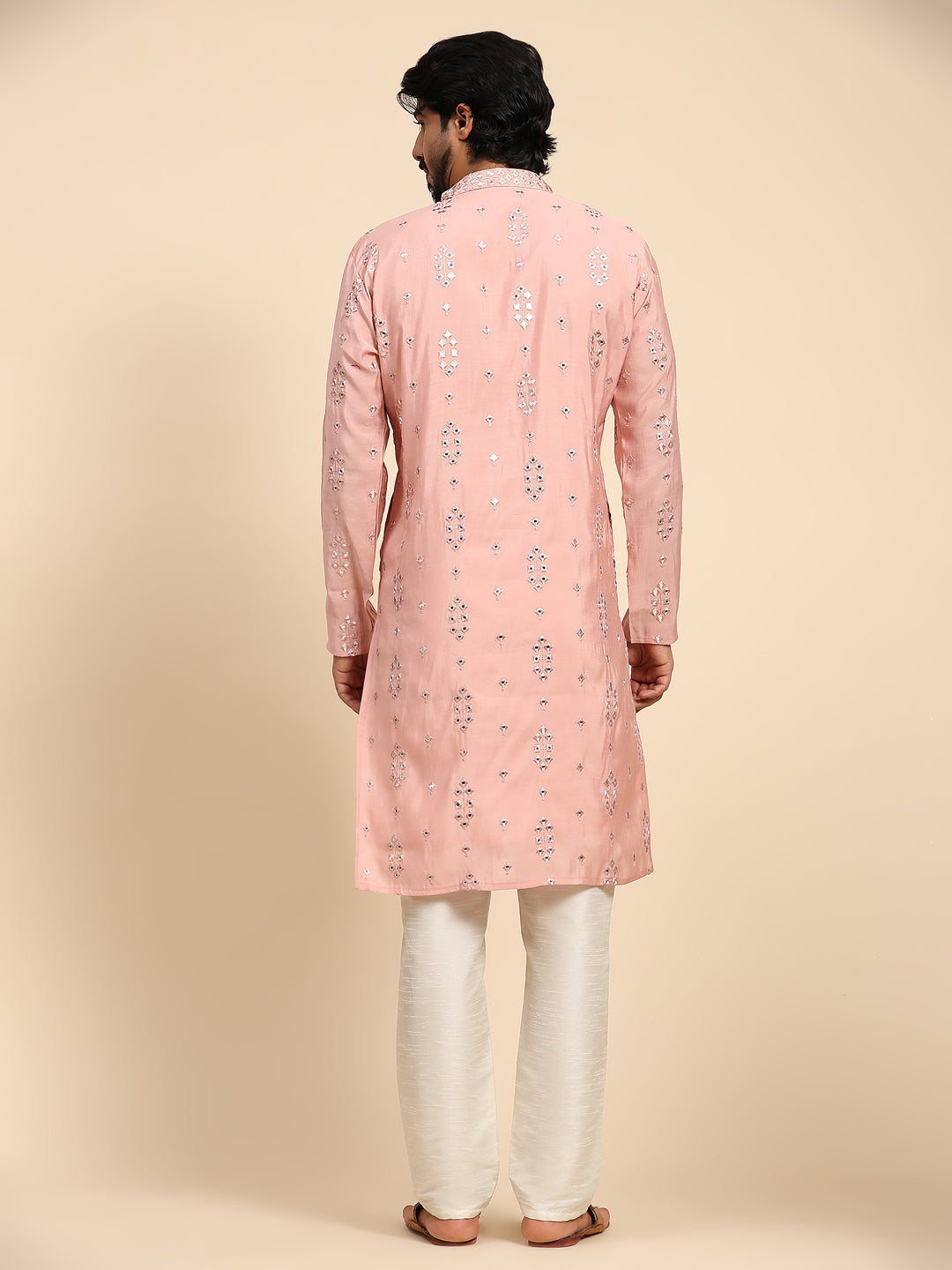 Designer Men's Silk Kurta Set | Mirror Work for Haldi Celebrations