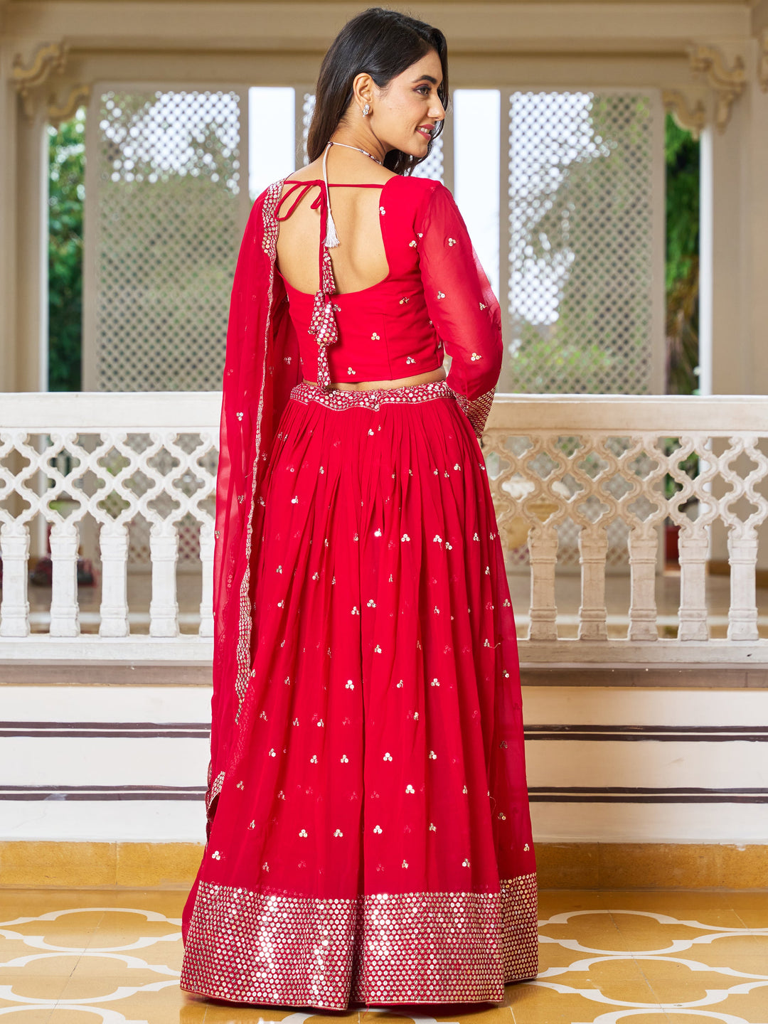 TantalizingÃƒâ€šÃ‚Â Red Sequins Georgette Wedding Lehenga Choli