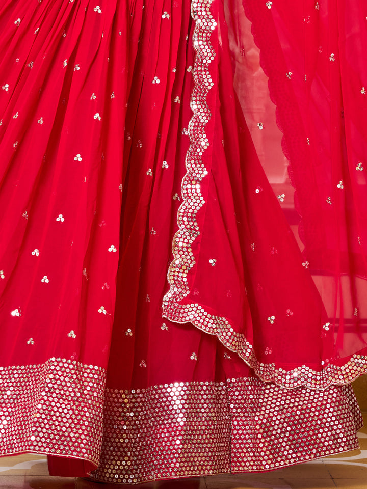 TantalizingÃƒâ€šÃ‚Â Red Sequins Georgette Wedding Lehenga Choli