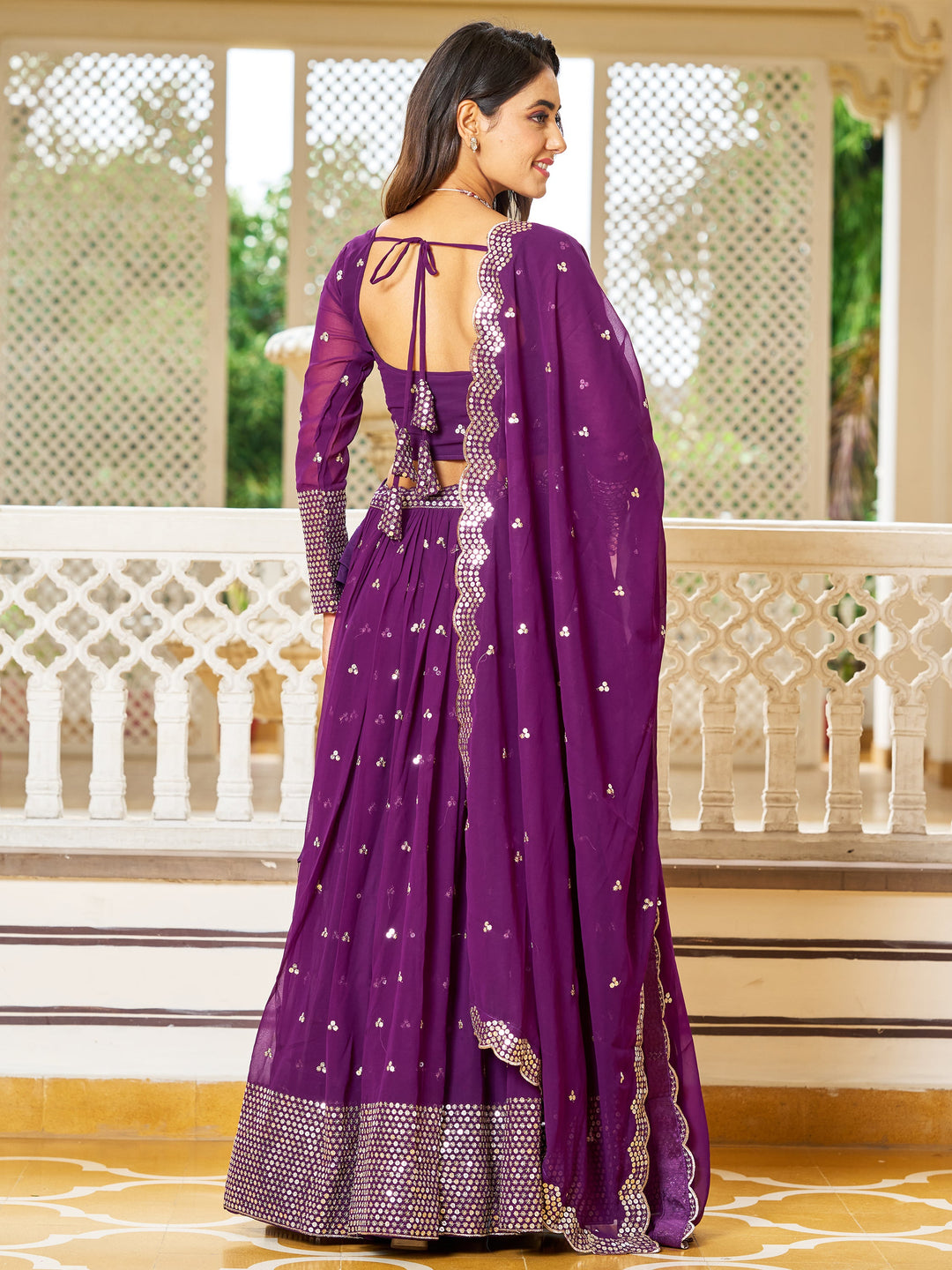 FascinatingÃƒâ€šÃ‚Â Purple Sequins Georgette Festival Wear Lehenga Choli