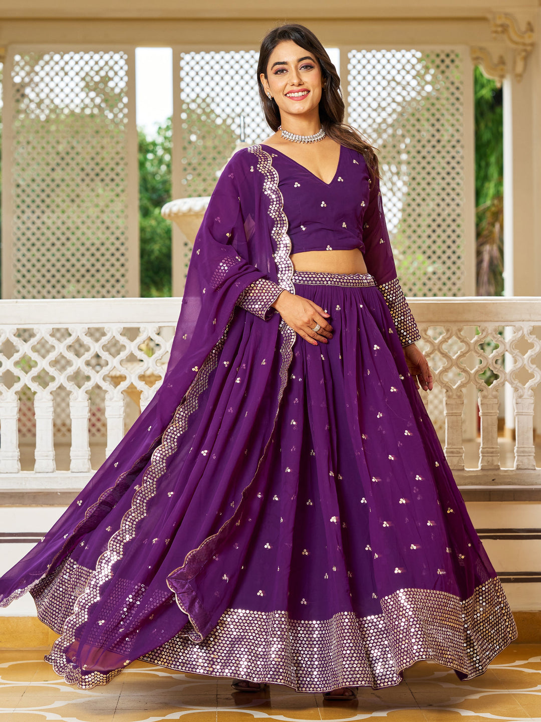 FascinatingÃƒâ€šÃ‚Â Purple Sequins Georgette Festival Wear Lehenga Choli