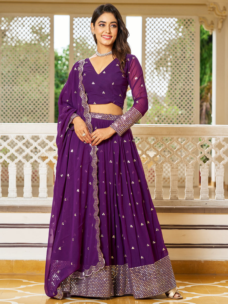 FascinatingÃƒâ€šÃ‚Â Purple Sequins Georgette Festival Wear Lehenga Choli