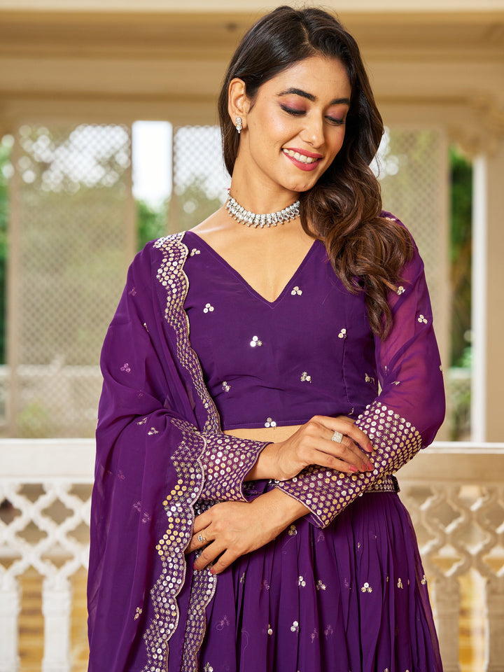 FascinatingÃƒâ€šÃ‚Â Purple Sequins Georgette Festival Wear Lehenga Choli