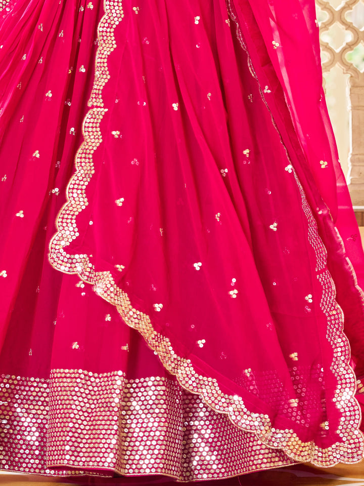 AlluringÃƒâ€šÃ‚Â Pink Sequins Georgette Engagement Wear Lehenga Choli