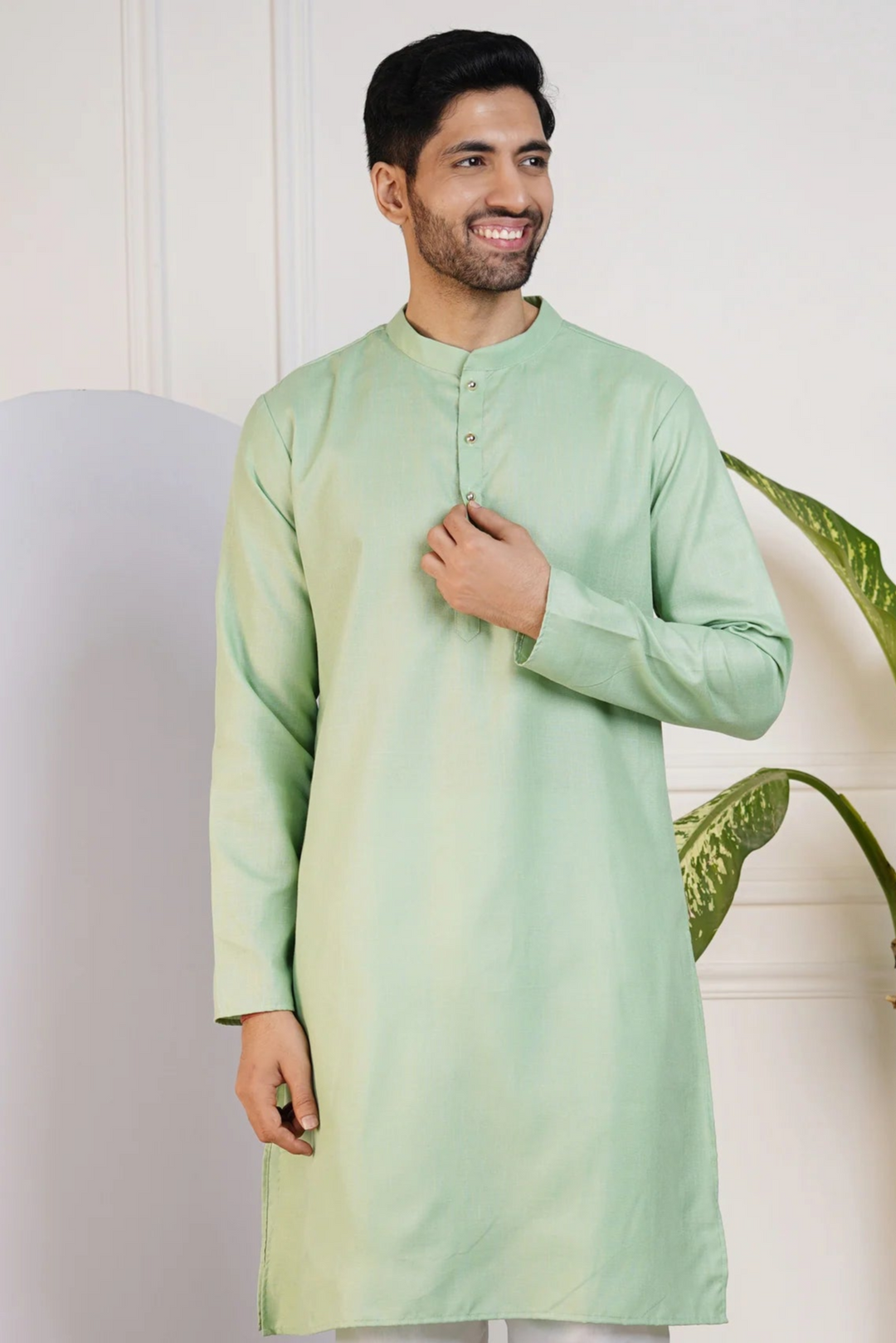 Green Kurta with White Pyjama for Men