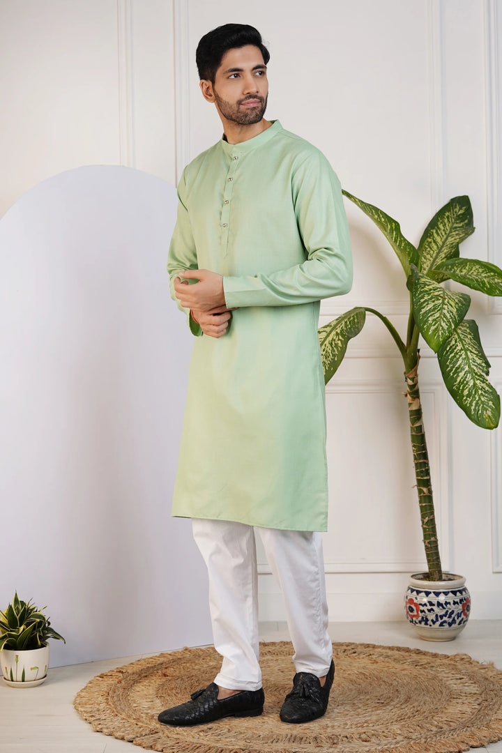 Green Kurta with White Pyjama for Men