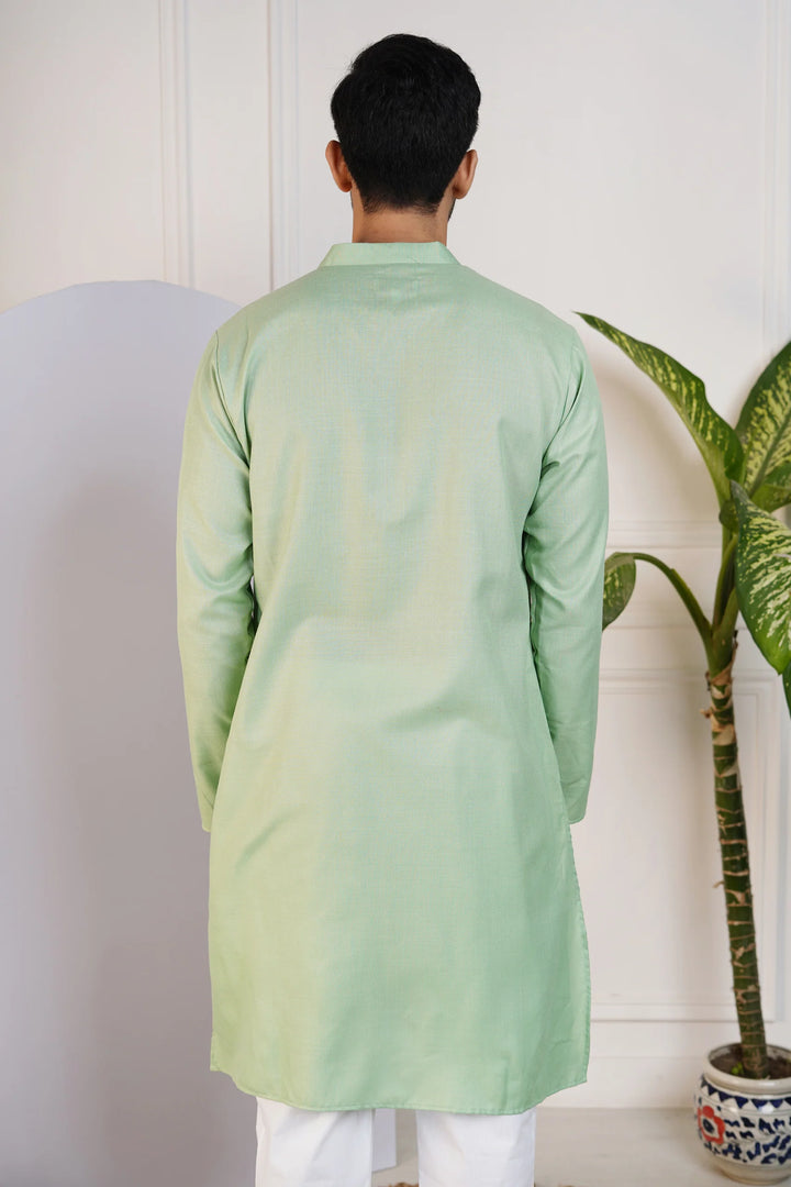 Green Kurta with White Pyjama for Men