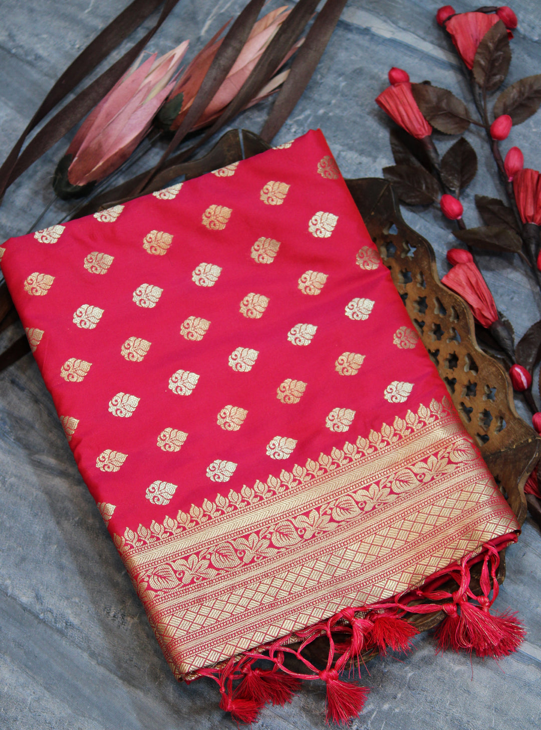 Banarasi Katan silk saree featuring pure zari weaves and an elegant pallu