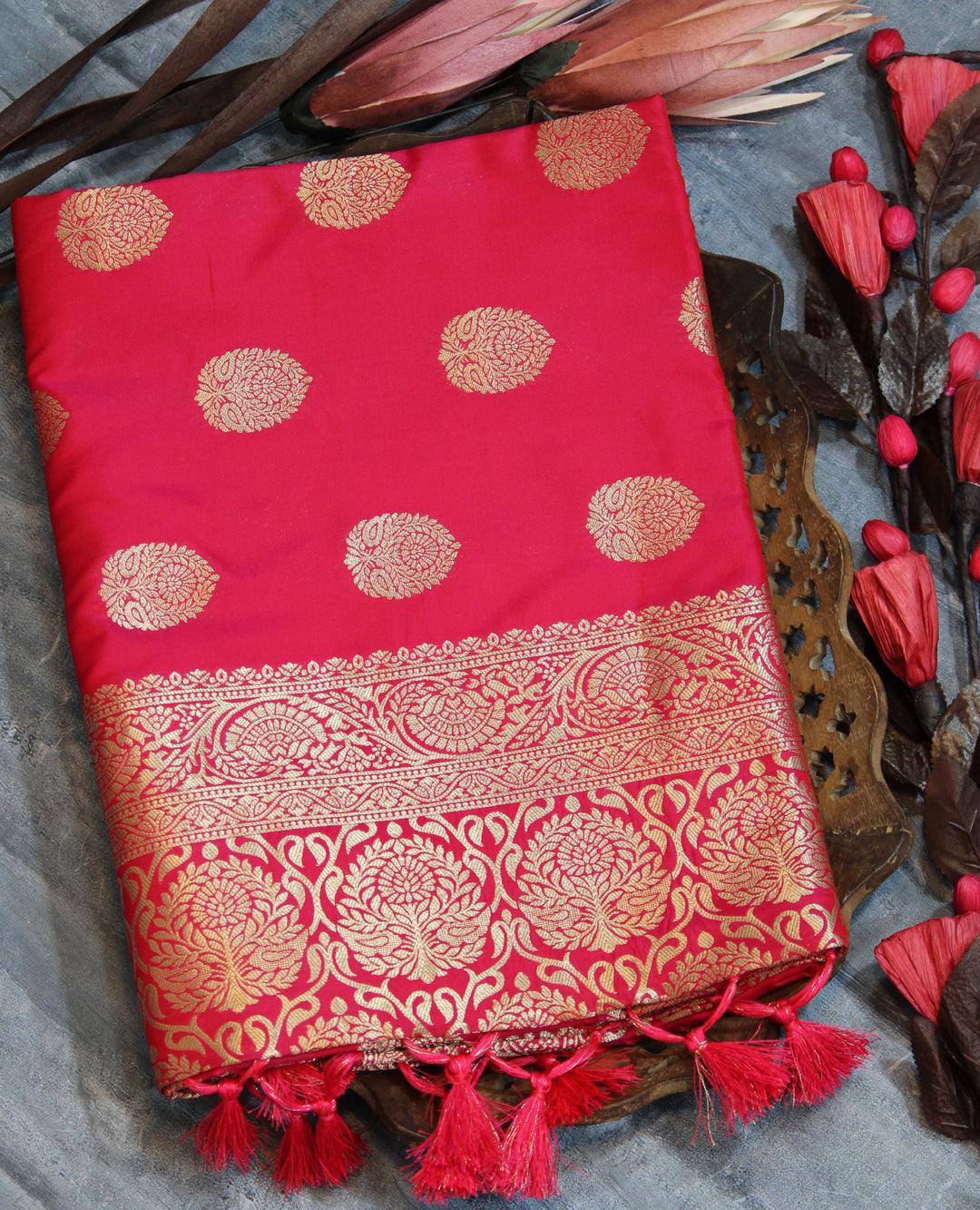 Soft Banarasi Katan silk saree with stunning zari weaving and fancy border